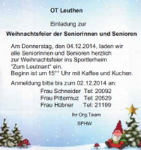 OT Leuthen Einladung zur Weihnachtsfeier der Seniorinnen und Senioren
