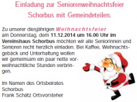 Einladung zur Seniorenweihnachtsfeier Schorbus mit Gemeindeteilen.