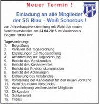 Jahreshauptversammlung des SG Blau - Weiß Schorbus