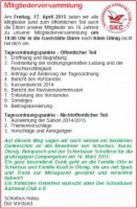 Mitgliederversammlung des SKC