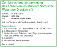 Jahreshauptversammlung des Fördervereins Museum Sorbische Webstube Drebkau e.V.