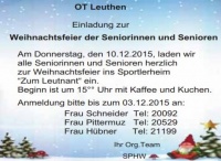 Weihnachtsfeier der Seniorinnen und Senioren des Ortsteiles Leuthen