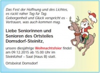 Weihnachtsfeier der Seniorinnen und Senioren des Ortsteiles Domsdorf-Steinitz