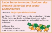 Weihnachtsfeier der Seniorinnen und Senioren des Ortsteils Schorbus und seiner Gemeindeteile