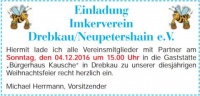 Weihnachtsfeier - Imkerverein Drebkau/Neupetershain e.V.