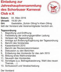 Jahreshauptversammlung des Schorbuser Karneval Club e.V.