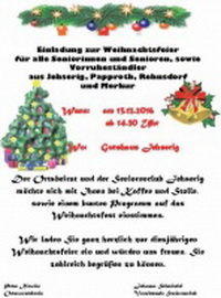 Senioren- Weihnachtsfeier - Jehserig, Papproth, Rehnsdorf und Merkur