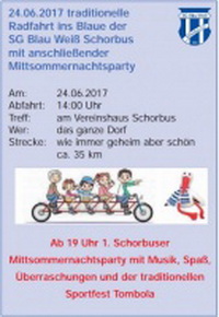 Radfahrt in’s Blaue mit anschließender Mitsommernachtsparty