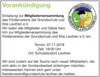 Mitgliederversammlung des Fördervereins der Grundschule und Kita Leuthen e.V.