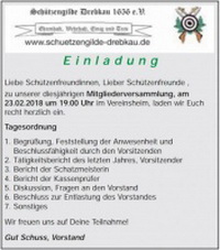 Mitgliederversammlung im Vereinsheim Schützengilde Drebkau 1656 e.V.
