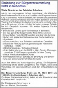 Einladung zur Bürgerversammlung 2019 in Schorbus