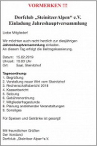 Jahreshauptversammlung, Dorfclub „Steinitzer Alpen“ e.V