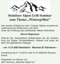 Steinitzer Alpen Grill Seminar „Wintergrillen“ mit Gernot Nagrassuss