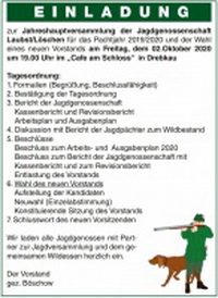 E I N L A D U N G zur Jahreshauptversammlung der Jagdgenossenschaft Laubst/Löschen