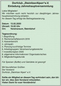 Jahreshauptversammlung, Vereinsraum, Steinitzhof, Dorfclub „Steinitzer Alpen“ e.V.