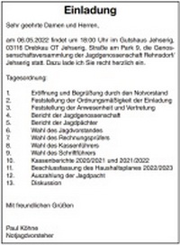 Einladung zur Genossenschaftsversammlung