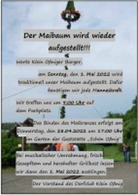 Der Maibaum wird wieder aufgestellt!!!