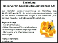 Einladung Imkerverein Drebkau-Neupetershain e.V
