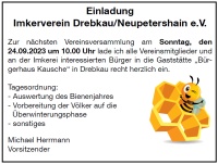 Einladung Imkerverein Drebkau-Neupetershain e.V
