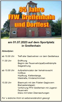 95 Jahre FFW Greifenhain und Dorffest
