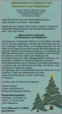 Weihnachtsausstellung Eröffnung „Weihnachten mit Sandmann und Pittiplatsch“