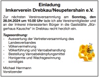 Einladung Imkerverein Drebkau/Neupetershain e.V.