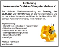 Einladung Imkerverein Drebkau/Neupetershain e.V.