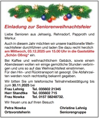 Einladung zur Seniorenweihnachtsfeier