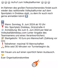 Aufruf zum Volleyball Turnier