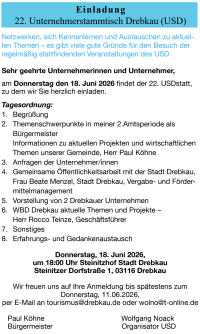 Einladung 22. Unternehmerstammtisch Drebkau (USD)