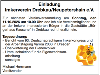 Einladung Imkerverein Drebkau/Neupetershain e.V